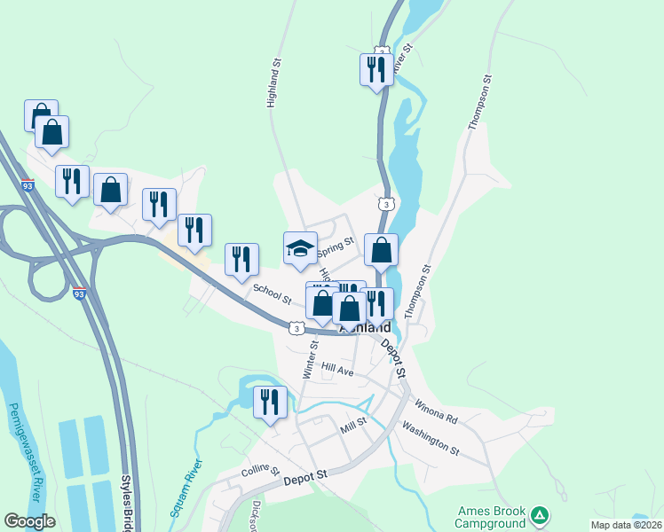 map of restaurants, bars, coffee shops, grocery stores, and more near 15 Cottage Street in Ashland