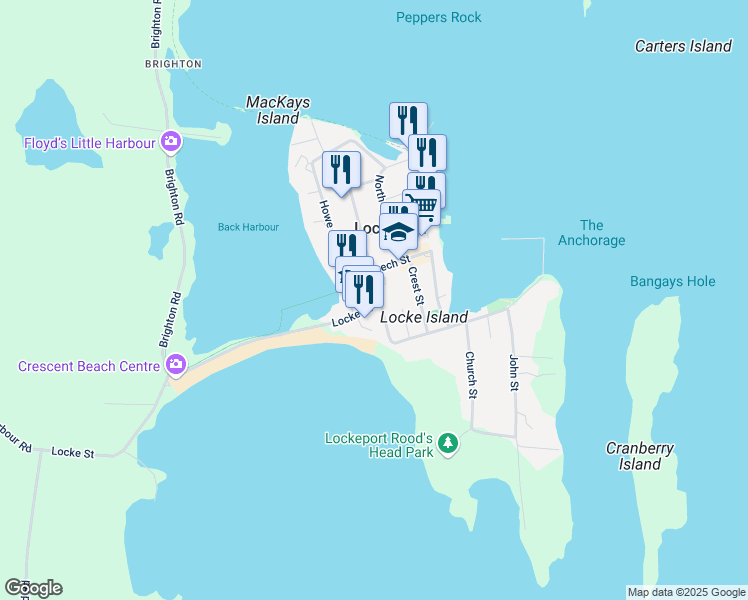 map of restaurants, bars, coffee shops, grocery stores, and more near 31 Hall Street in Lockeport