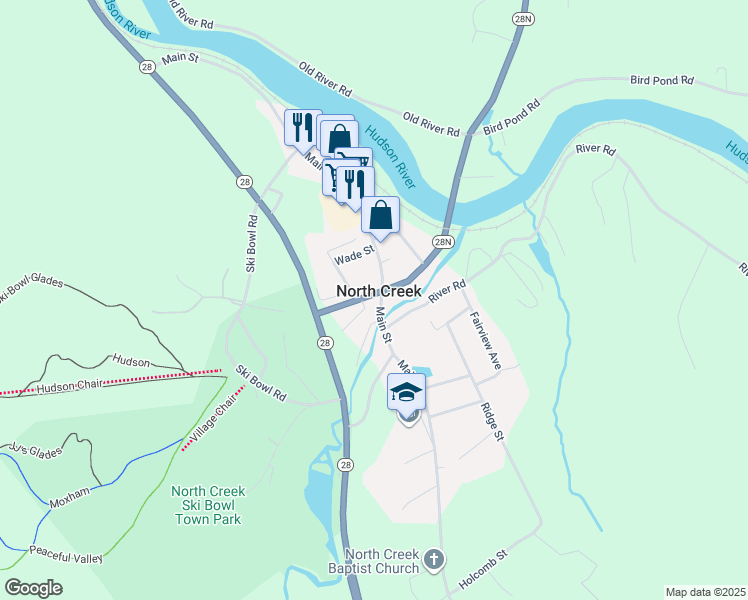 map of restaurants, bars, coffee shops, grocery stores, and more near in North Creek