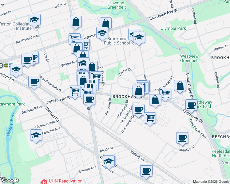 map of restaurants, bars, coffee shops, grocery stores, and more near 678 Trethewey Drive in Toronto