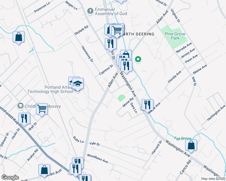 map of restaurants, bars, coffee shops, grocery stores, and more near 10 Abbott Street in Portland