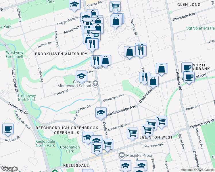 map of restaurants, bars, coffee shops, grocery stores, and more near in York