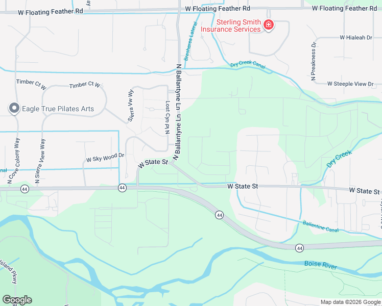 map of restaurants, bars, coffee shops, grocery stores, and more near 1770 West State Street in Eagle