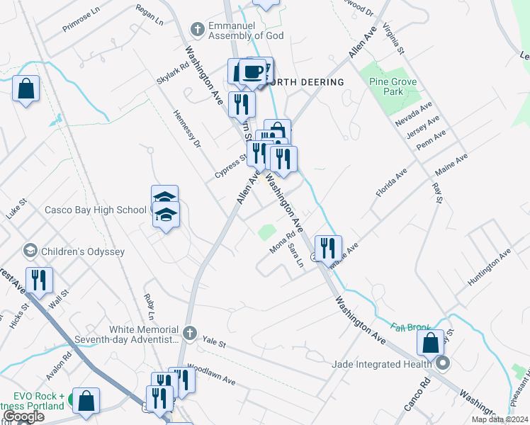 map of restaurants, bars, coffee shops, grocery stores, and more near 10 Abbott Street in Portland