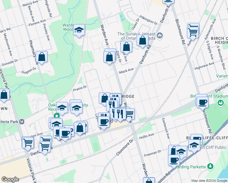 map of restaurants, bars, coffee shops, grocery stores, and more near 41 McDonald Avenue in Toronto