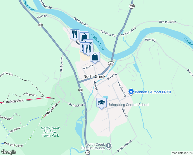 map of restaurants, bars, coffee shops, grocery stores, and more near in North Creek