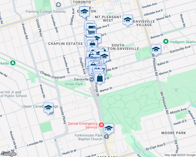 map of restaurants, bars, coffee shops, grocery stores, and more near 1920 Yonge Street in Toronto