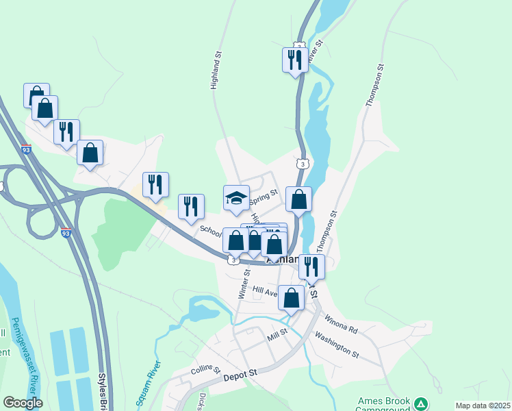 map of restaurants, bars, coffee shops, grocery stores, and more near 15 Cottage Street in Ashland