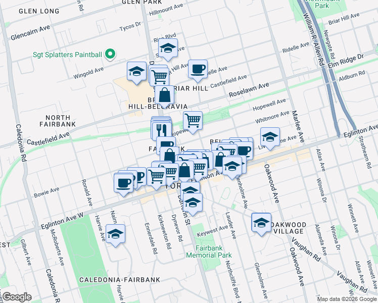 map of restaurants, bars, coffee shops, grocery stores, and more near in Toronto