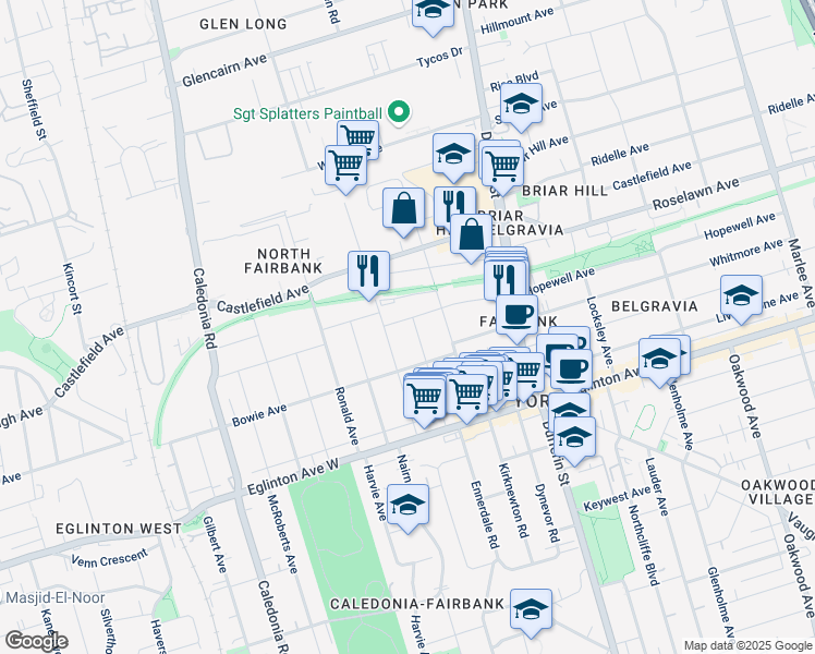 map of restaurants, bars, coffee shops, grocery stores, and more near in Toronto
