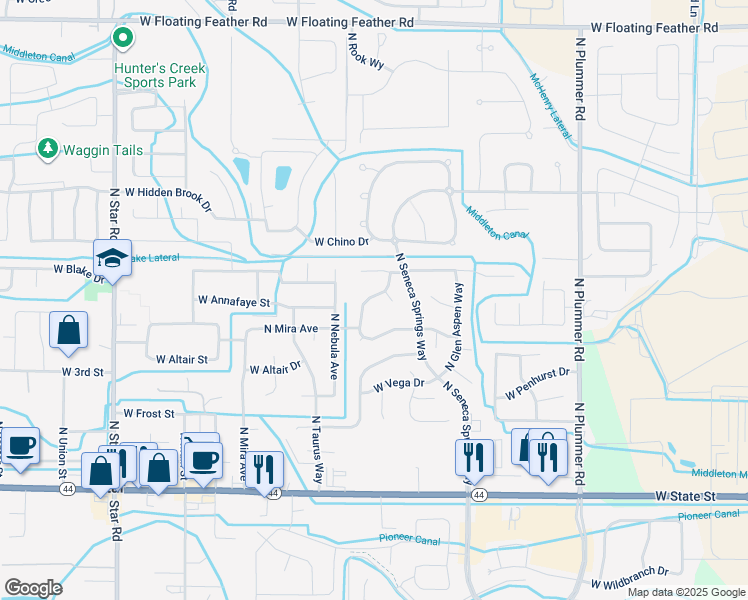 map of restaurants, bars, coffee shops, grocery stores, and more near 690 West Aspen Lakes Way in Star