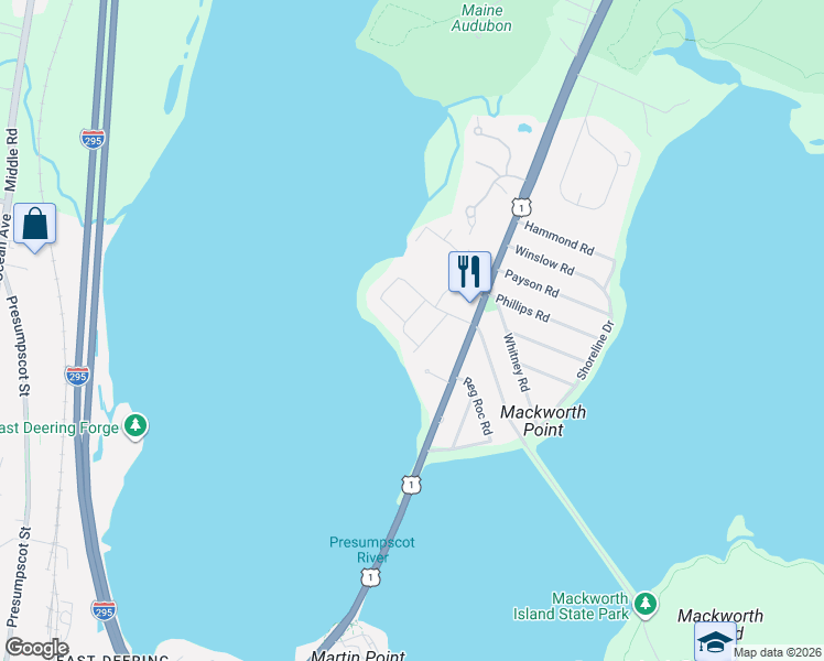 map of restaurants, bars, coffee shops, grocery stores, and more near 7 Riverside Drive in Falmouth
