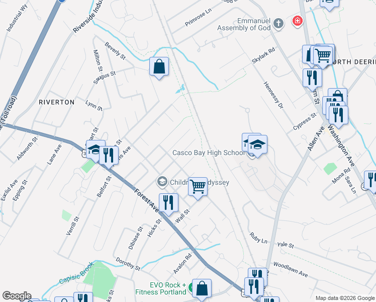 map of restaurants, bars, coffee shops, grocery stores, and more near 54 9th Street in Portland