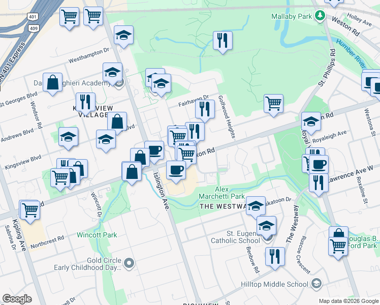 map of restaurants, bars, coffee shops, grocery stores, and more near 214 Dixon Road in Toronto