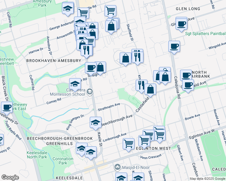 map of restaurants, bars, coffee shops, grocery stores, and more near in Toronto