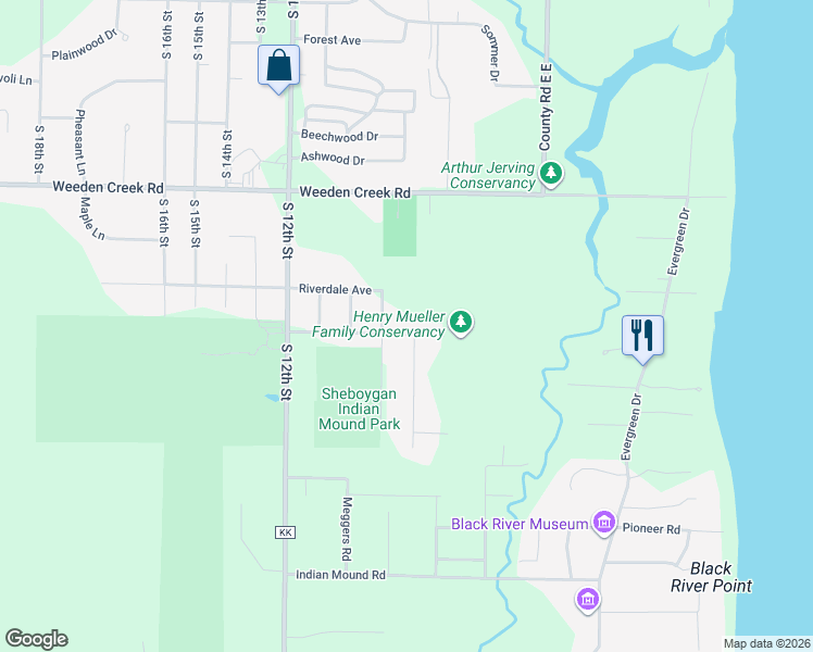 map of restaurants, bars, coffee shops, grocery stores, and more near 722 Panther Avenue in Sheboygan
