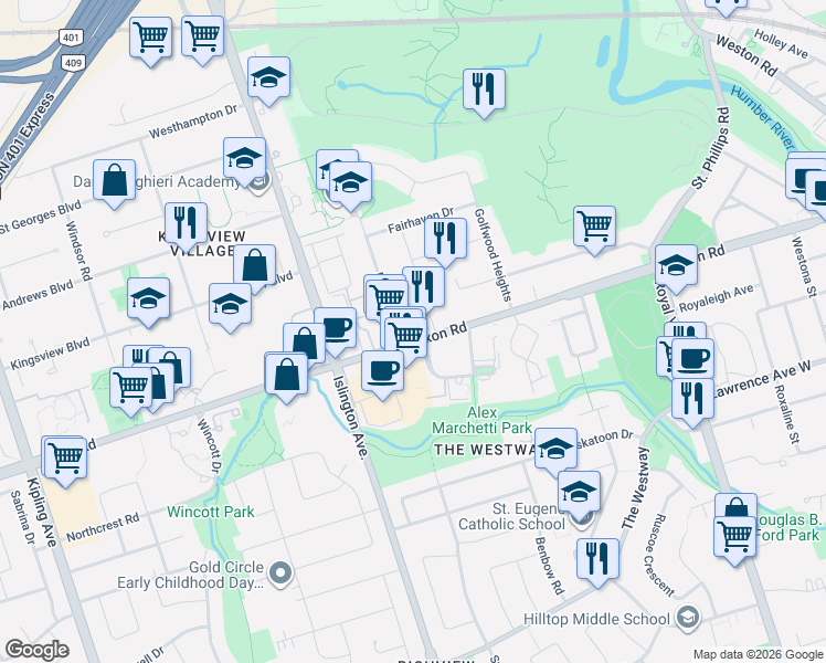 map of restaurants, bars, coffee shops, grocery stores, and more near 214 Dixon Road in Toronto