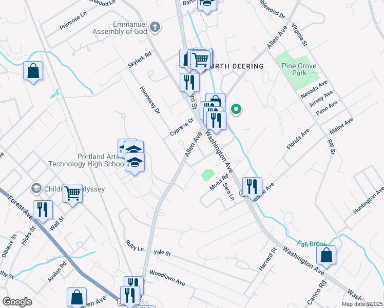 map of restaurants, bars, coffee shops, grocery stores, and more near 10 Abbott Street in Portland