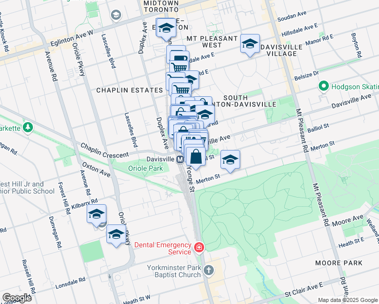 map of restaurants, bars, coffee shops, grocery stores, and more near 1920 Yonge Street in Toronto