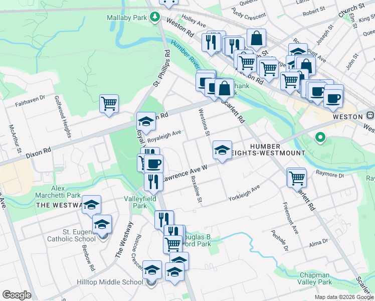map of restaurants, bars, coffee shops, grocery stores, and more near in Toronto