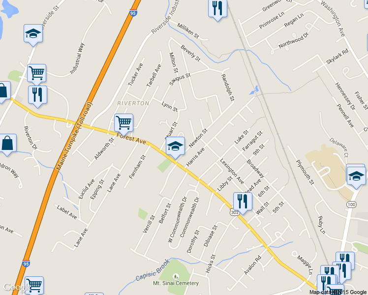 map of restaurants, bars, coffee shops, grocery stores, and more near 28 Newton Street in Portland