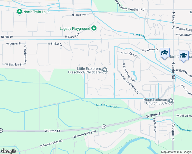 map of restaurants, bars, coffee shops, grocery stores, and more near 5868 West Rotherham Drive in Eagle