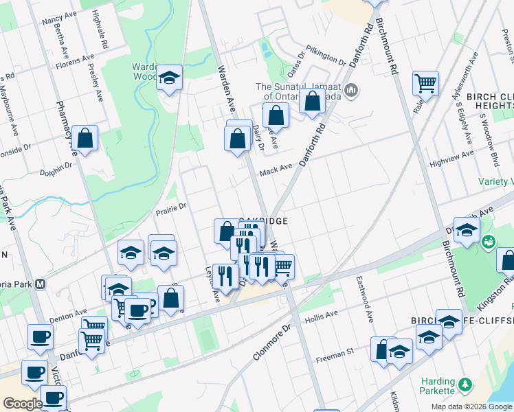 map of restaurants, bars, coffee shops, grocery stores, and more near in Toronto
