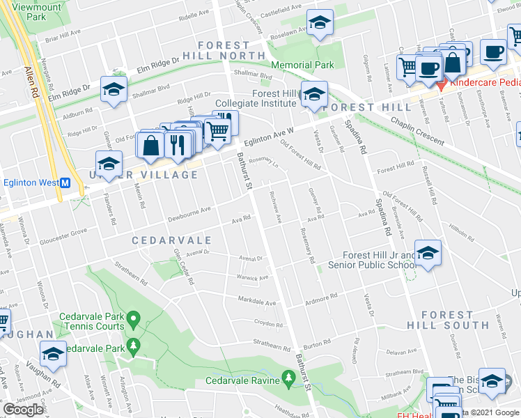 map of restaurants, bars, coffee shops, grocery stores, and more near in Toronto