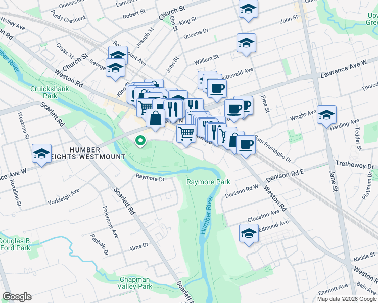 map of restaurants, bars, coffee shops, grocery stores, and more near in Toronto