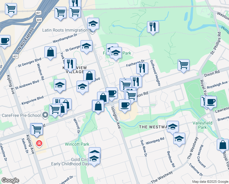 map of restaurants, bars, coffee shops, grocery stores, and more near 236 Dixon Road in Toronto