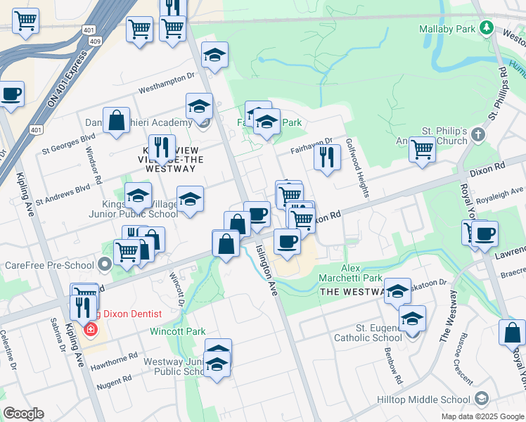 map of restaurants, bars, coffee shops, grocery stores, and more near in Toronto