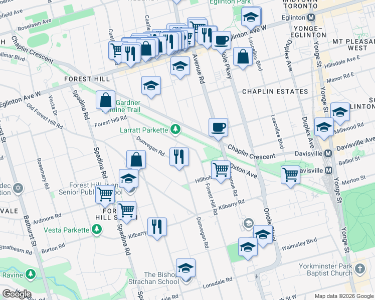 map of restaurants, bars, coffee shops, grocery stores, and more near in Toronto