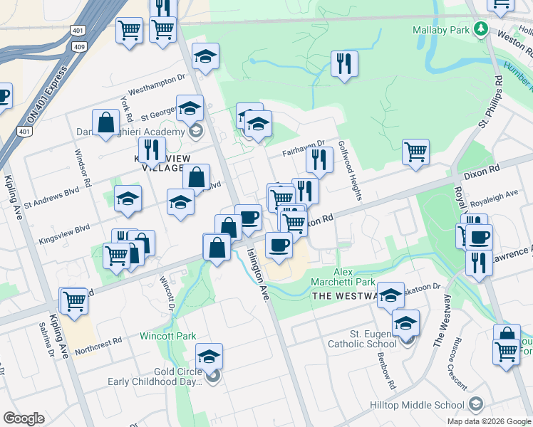 map of restaurants, bars, coffee shops, grocery stores, and more near in Toronto