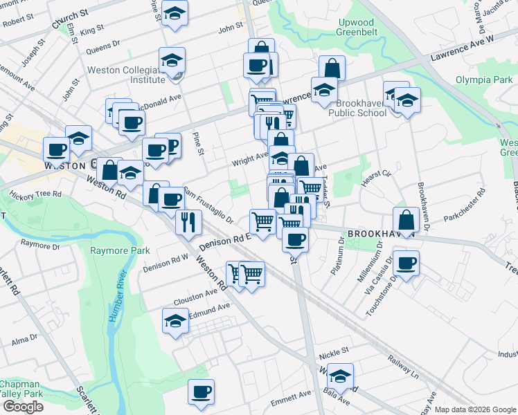 map of restaurants, bars, coffee shops, grocery stores, and more near 20 John Best Avenue in Toronto