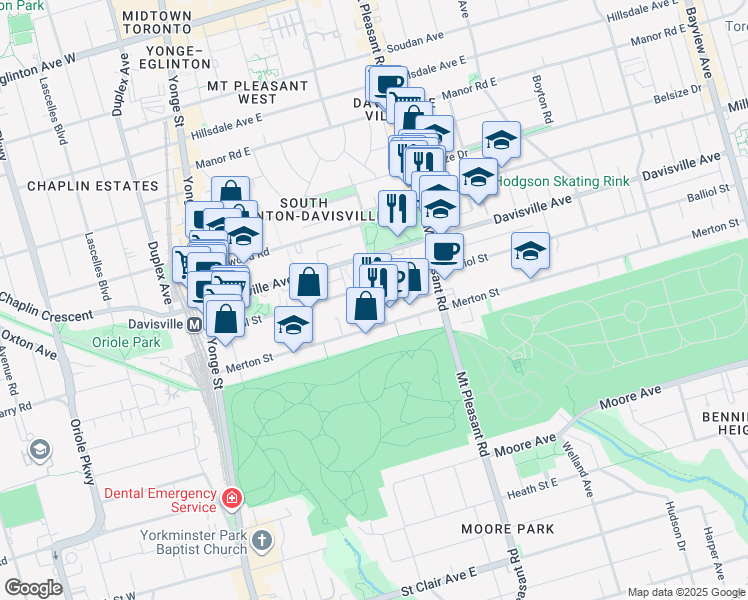 map of restaurants, bars, coffee shops, grocery stores, and more near in Toronto