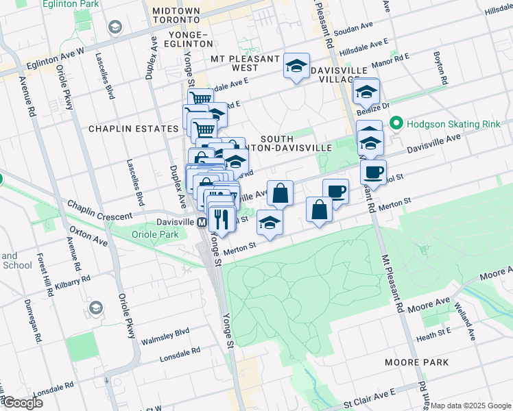 map of restaurants, bars, coffee shops, grocery stores, and more near in Toronto