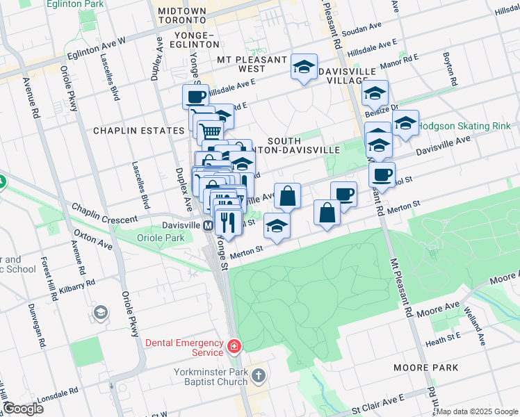 map of restaurants, bars, coffee shops, grocery stores, and more near in Toronto