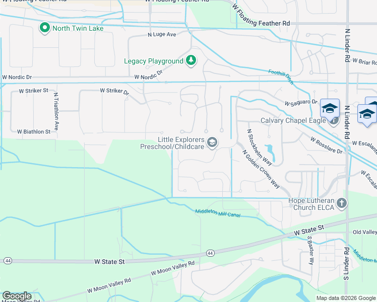 map of restaurants, bars, coffee shops, grocery stores, and more near 5868 West Rotherham Drive in Eagle