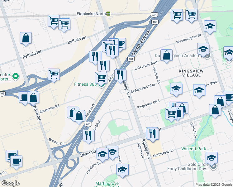 map of restaurants, bars, coffee shops, grocery stores, and more near 80 Blackfriar Avenue in Toronto