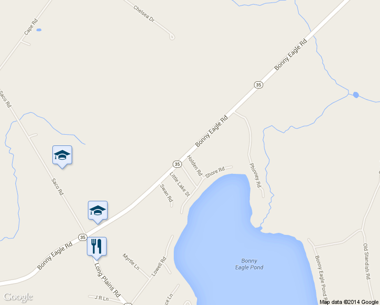 map of restaurants, bars, coffee shops, grocery stores, and more near 560 Bonny Eagle Road in Standish