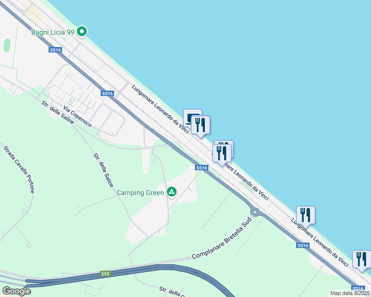 map of restaurants, bars, coffee shops, grocery stores, and more near 45 Via Galileo Galilei in Senigallia