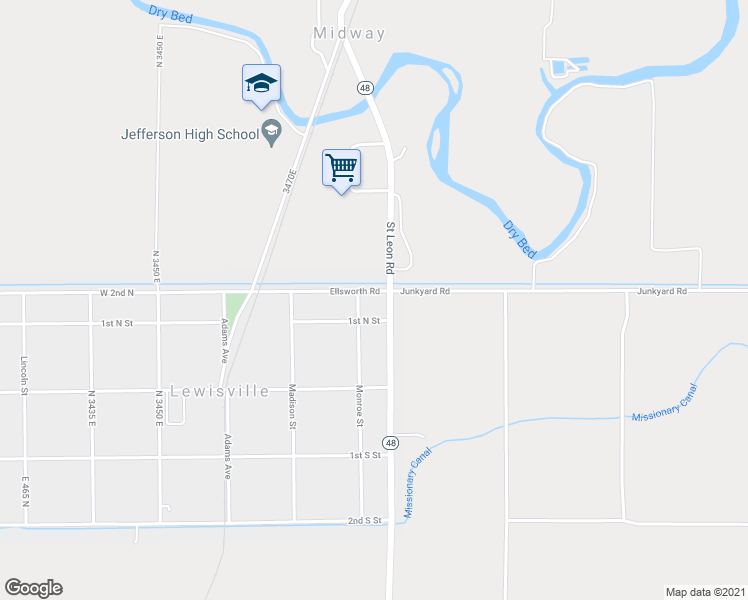 map of restaurants, bars, coffee shops, grocery stores, and more near 3498 East 500 North in Lewisville