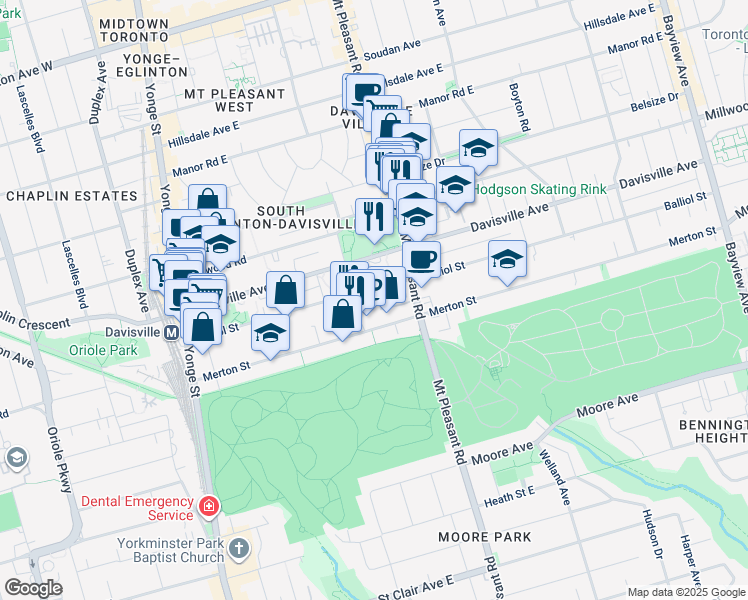 map of restaurants, bars, coffee shops, grocery stores, and more near in Toronto