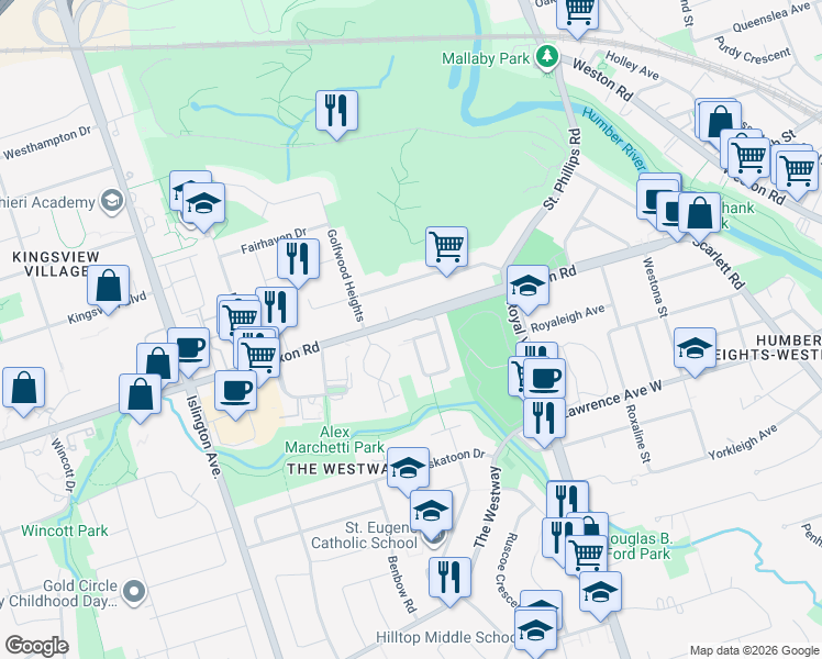 map of restaurants, bars, coffee shops, grocery stores, and more near in Toronto