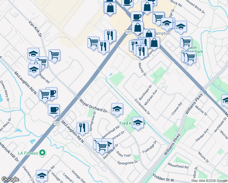 map of restaurants, bars, coffee shops, grocery stores, and more near 59 Richwood Crescent in Brampton