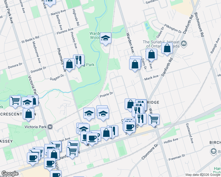 map of restaurants, bars, coffee shops, grocery stores, and more near 176 Leyton Avenue in Toronto