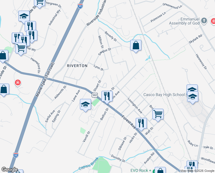 map of restaurants, bars, coffee shops, grocery stores, and more near 28 Newton Street in Portland