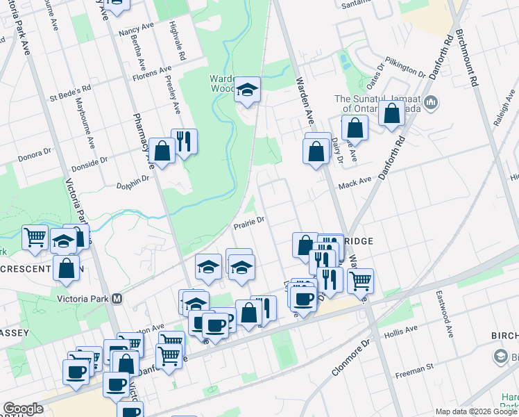 map of restaurants, bars, coffee shops, grocery stores, and more near 176 Leyton Avenue in Toronto