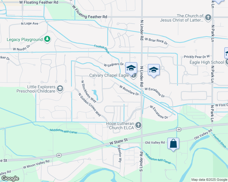 map of restaurants, bars, coffee shops, grocery stores, and more near 685 North Linder Road in Eagle
