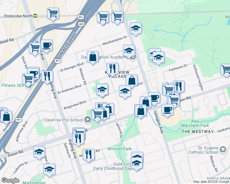 map of restaurants, bars, coffee shops, grocery stores, and more near 12 York Road in Toronto